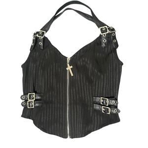 KillStar Ravana black pinstripe vest top SMALL goth gothic grunge grungy cross